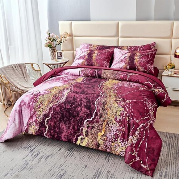 New  6 Pcs Bed-in-A-Bag Blue Watercolor Marble Printed  Comforter Set wi… - Picture 10 of 11